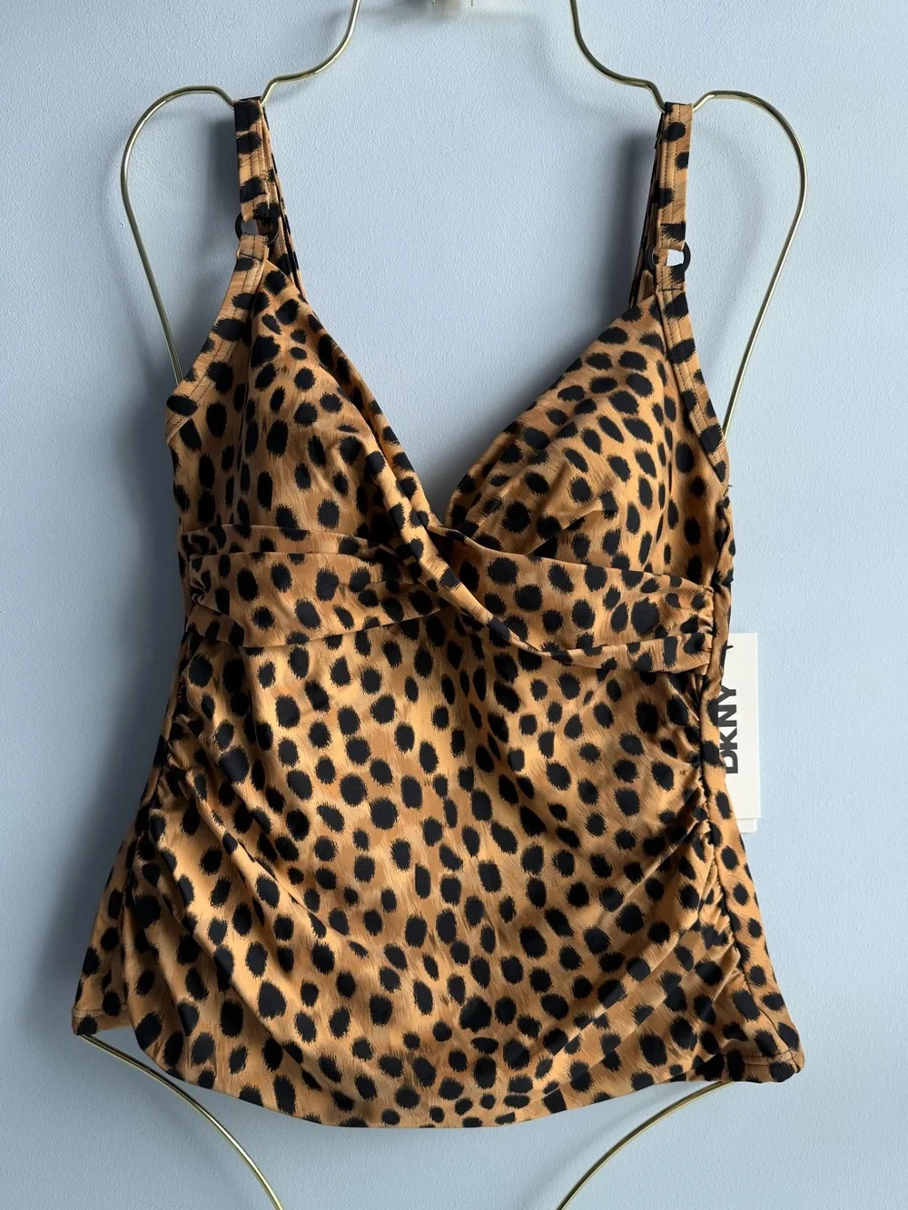 DKNY Women's O-Ring Animal Print Twist-Front Tankini Top Size Small